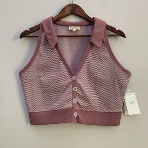Meraki Chevron  Pink Collared Polo Crop Top XL Golf Preppy